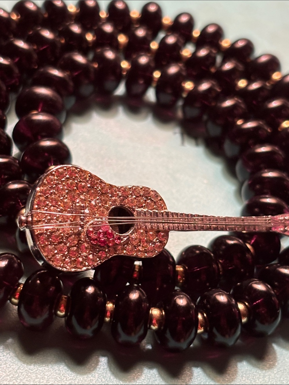 Vintage crystal guitar brooch pendant